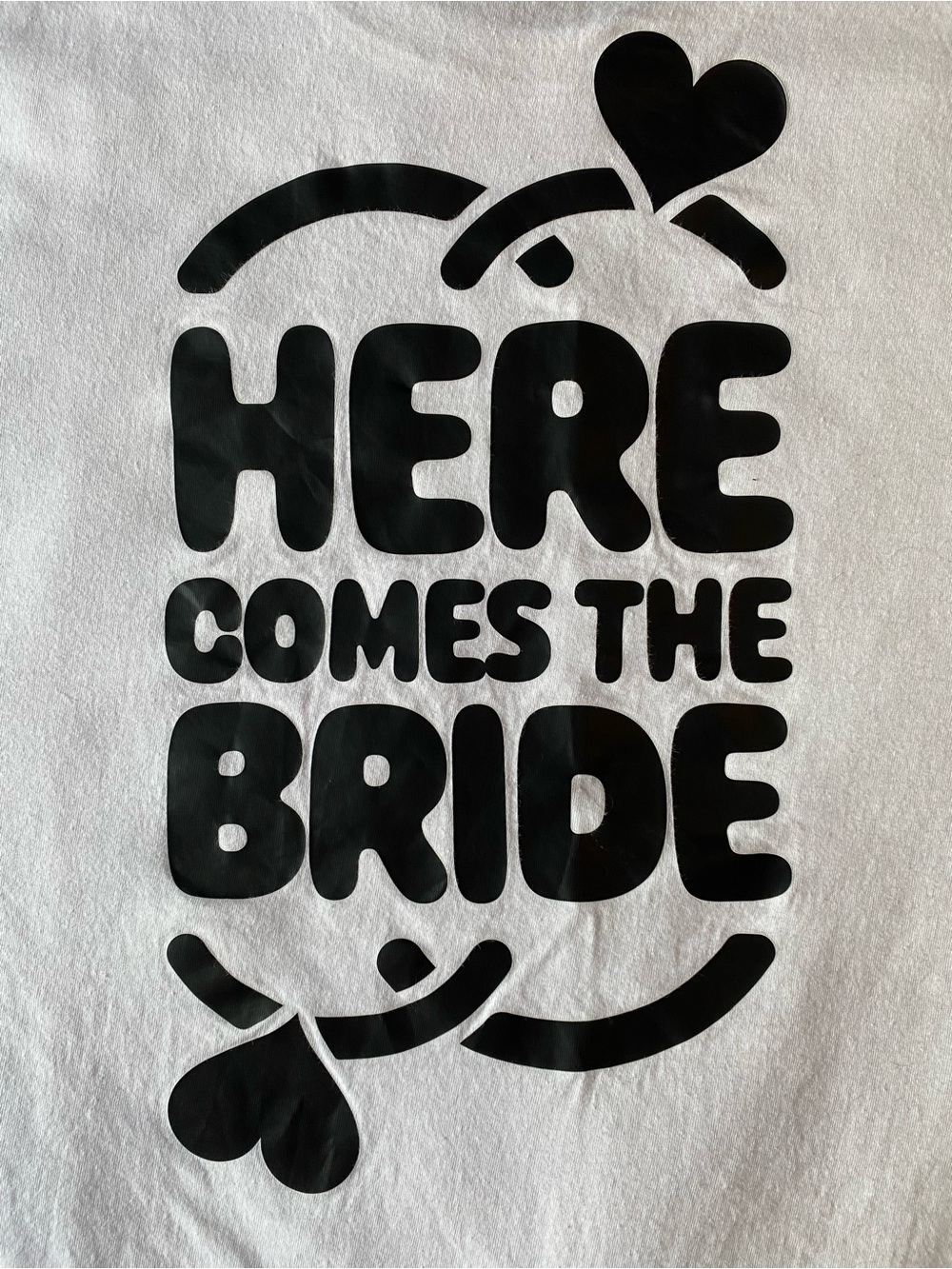Gildan White Short Sleeve Tee with Black "Here Comes The Bride" Graphic